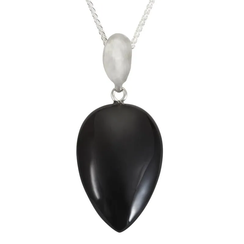 Sterling Silver Whitby Jet Upside Down Pear Necklace