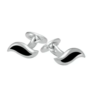 Sterling Silver Whitby Jet Wave Link Cufflinks