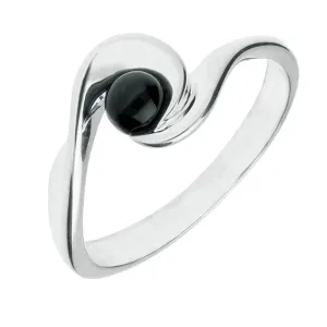 Sterling Silver Whitby Jet Wave Ring