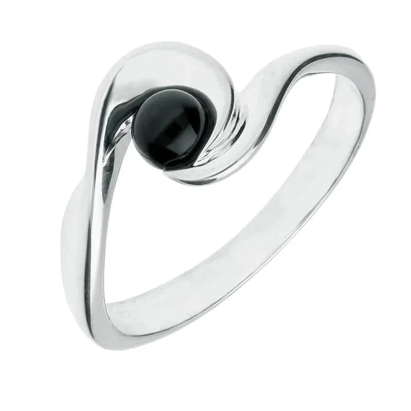 Sterling Silver Whitby Jet Wave Ring