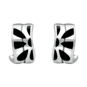 Sterling Silver Whitby Jet Wavy Flower Hoop Stud Earrings