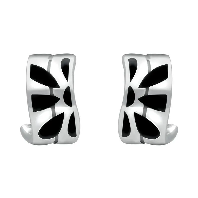 Sterling Silver Whitby Jet Wavy Flower Hoop Stud Earrings