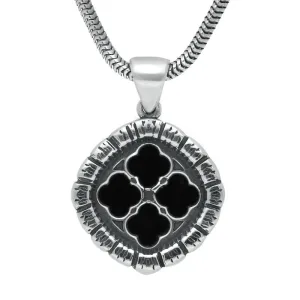 Sterling Silver Whitby Jet Whitby Abbey Small Window Framed Cushion Necklace