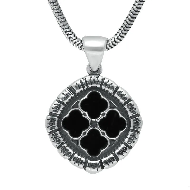 Sterling Silver Whitby Jet Whitby Abbey Small Window Framed Cushion Necklace