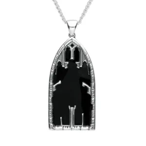 Sterling Silver Whitby Jet Whitby Abbey Window Torpedo Shaped Necklace