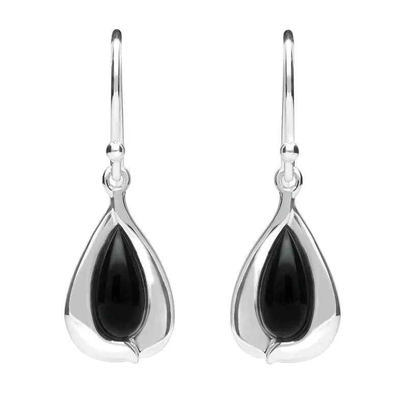 Sterling Silver Whitby Jet Wide Edge Pear Two Piece Set