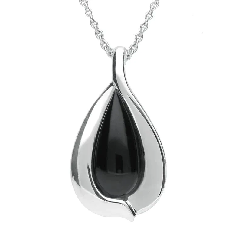 Sterling Silver Whitby Jet Wide Edge Pear Two Piece Set