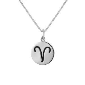 Sterling Silver Whitby Jet Zodiac Aries Round Necklace