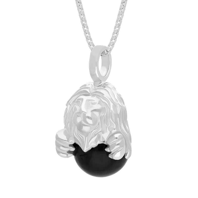 Sterling Silver Whitby Jet Zodiac Leo 10mm Bead Pendant