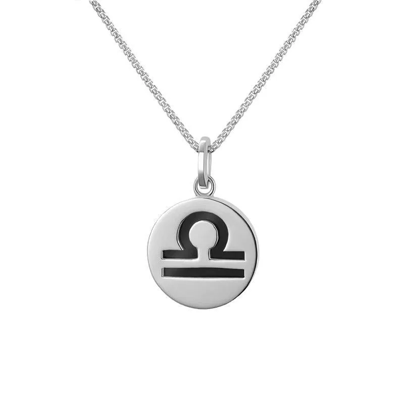 Sterling Silver Whitby Jet Zodiac Libra Round Necklace