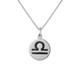 Sterling Silver Whitby Jet Zodiac Libra Round Necklace