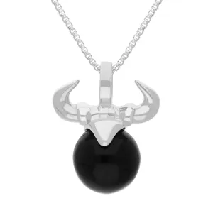 Sterling Silver Whitby Jet Zodiac Taurus 10mm Bead Pendant