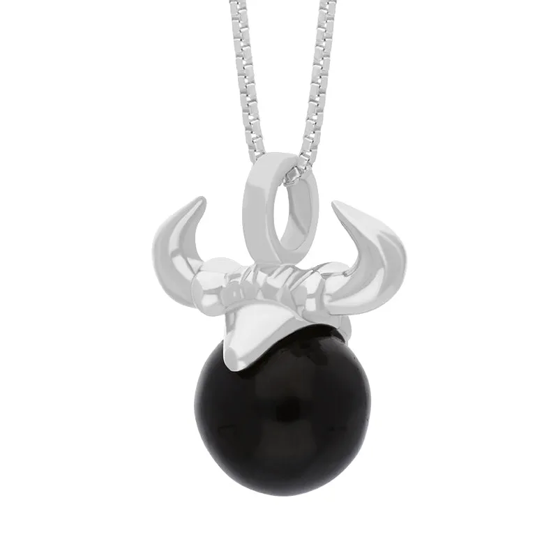 Sterling Silver Whitby Jet Zodiac Taurus 10mm Bead Pendant