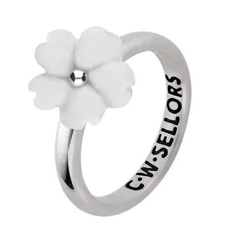 Sterling Silver White Agate Tuberose 10mm Gypsophila Ring