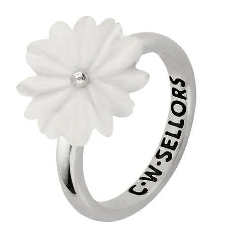 Sterling Silver White Agate Tuberose 15mm Daisy Ring