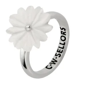 Sterling Silver White Agate Tuberose 15mm Daisy Ring