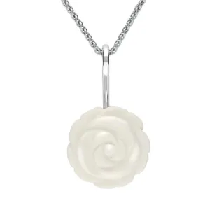 Sterling Silver White Agate Tuberose 18mm Rose Necklace