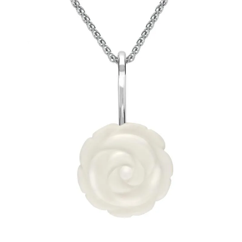 Sterling Silver White Agate Tuberose 18mm Rose Necklace