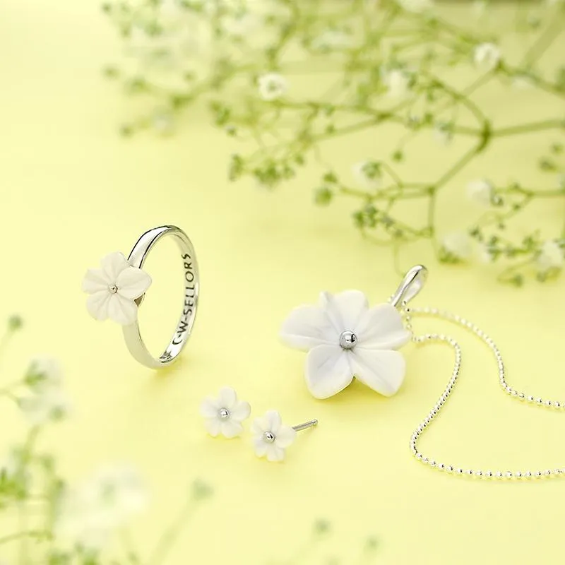 Sterling Silver White Agate Tuberose 20mm Carnation Necklace