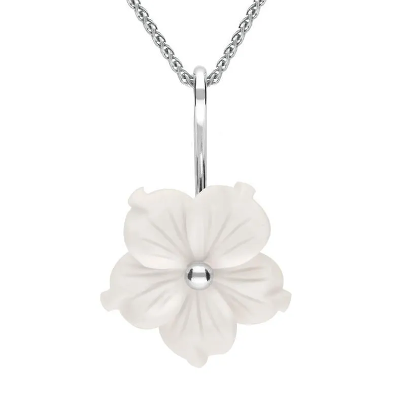 Sterling Silver White Agate Tuberose 20mm Carnation Necklace