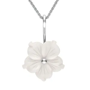 Sterling Silver White Agate Tuberose 20mm Carnation Necklace