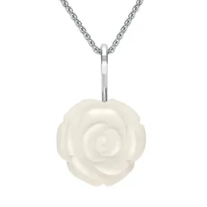 Sterling Silver White Agate Tuberose 20mm Rose Necklace