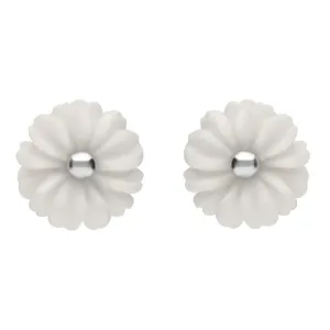 Sterling Silver White Agate Tuberose 8mm Daisy Stud Earrings