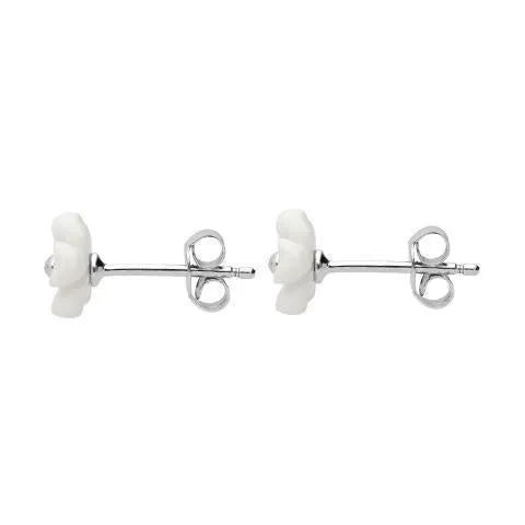 Sterling Silver White Agate Tuberose 8mm Pansy Stud Earrings