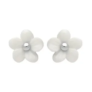 Sterling Silver White Agate Tuberose 8mm Pansy Stud Earrings
