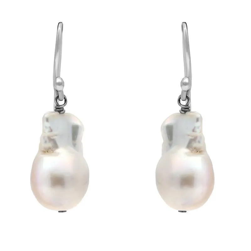Sterling Silver White Baroque Pearl Hook Drop Earrings