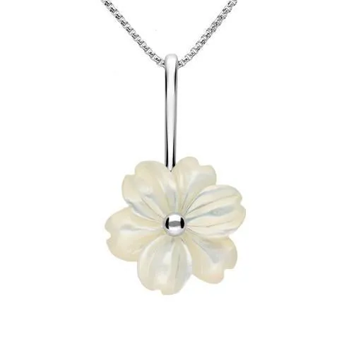 Sterling Silver White Mother of Pearl Tuberose 18mm Dahlia Necklace