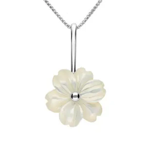 Sterling Silver White Mother of Pearl Tuberose 18mm Dahlia Necklace