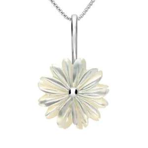 Sterling Silver White Mother of Pearl Tuberose 20mm Daisy Necklace