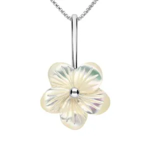 Sterling Silver White Mother of Pearl Tuberose 20mm Pansy Necklace