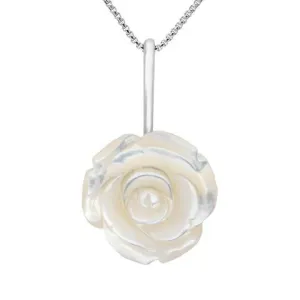 Sterling Silver White Mother of Pearl Tuberose 20mm Rose Necklace