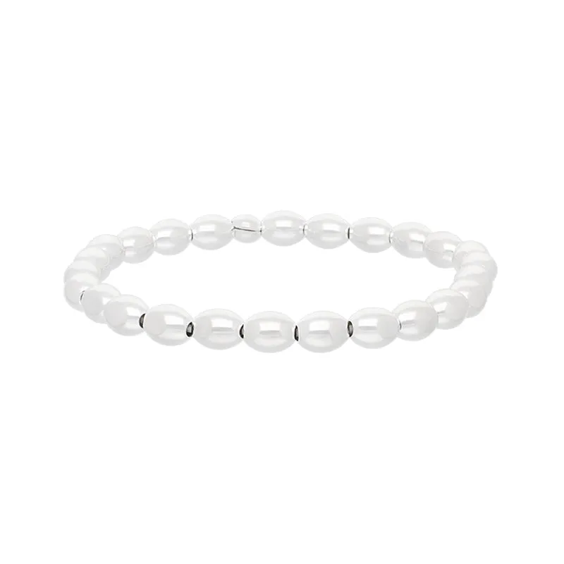 Sterling Silver White Oval Bead Bracelet