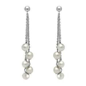 Sterling Silver White Pearl Beaded Tassel Drop Earrings