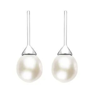 Sterling Silver White Pearl Hook Drop Earrings