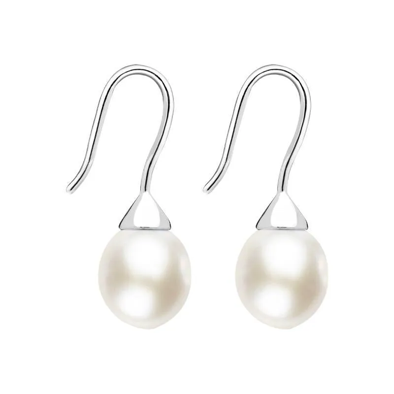 Sterling Silver White Pearl Hook Drop Earrings