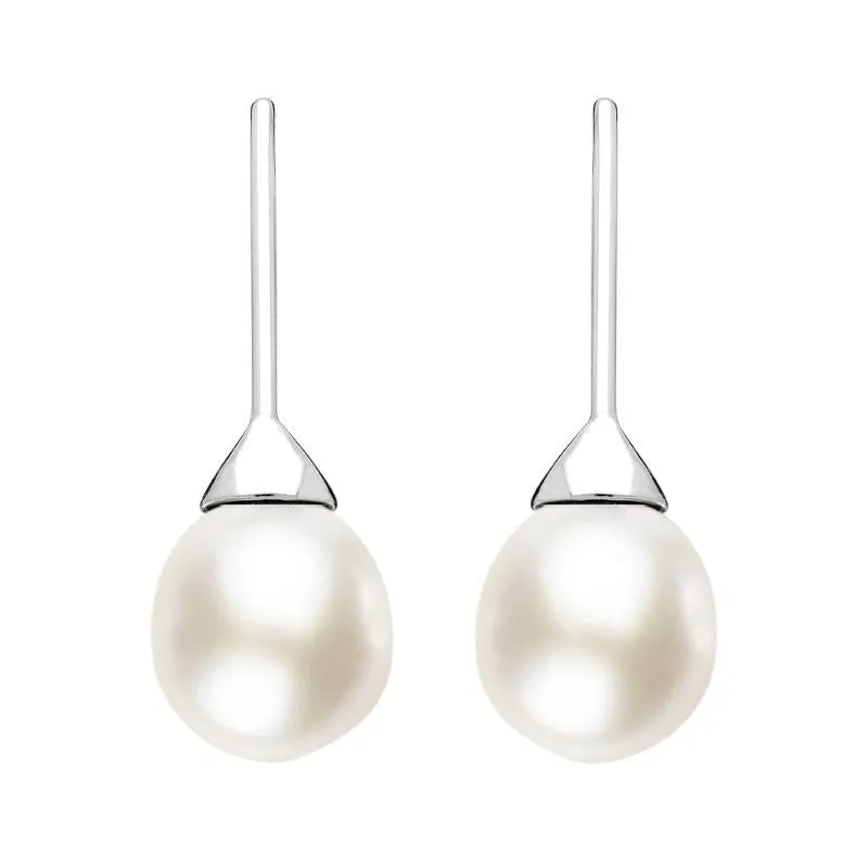 Sterling Silver White Pearl Hook Drop Earrings