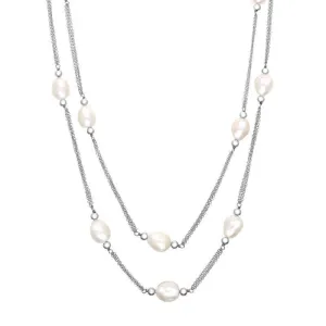 Sterling Silver White Pearl Twelve Stone Double Strand Necklace