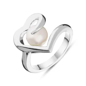Sterling Silver White Pearl Twisted Open Heart Ring