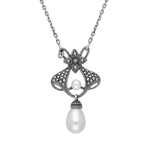 Sterling SilverFreshwater Pearl Marcasite Ornate Fancy Necklace