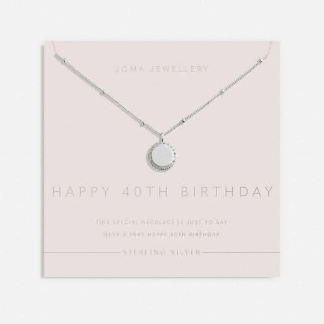 Sterling Silver 40th Birthday Disc Pave 46cm   5cm Necklace JJS0023