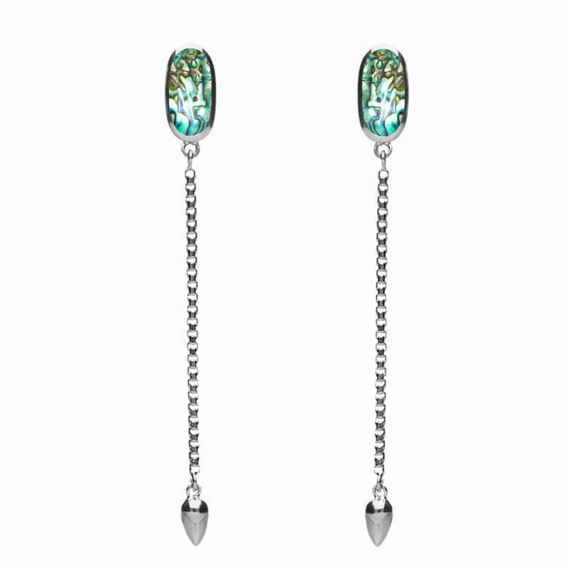 Sterling Silver Abalone Lineaire Long Drop Stud Earrings