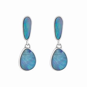Sterling Silver Abstract Opal Doublet Drop Earrings D