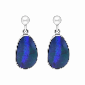 Sterling Silver Abstract Opal Doublet Drop Earrings D