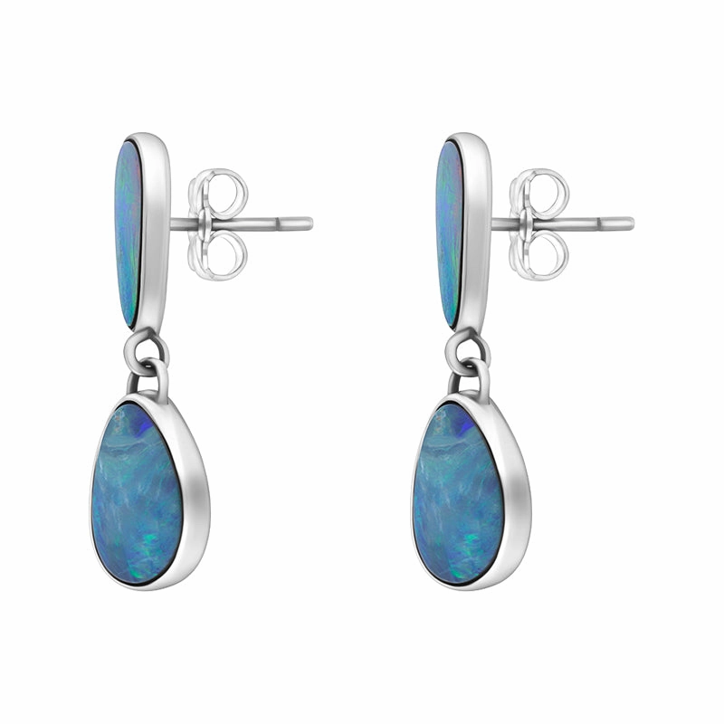 Sterling Silver Abstract Opal Doublet Drop Earrings D