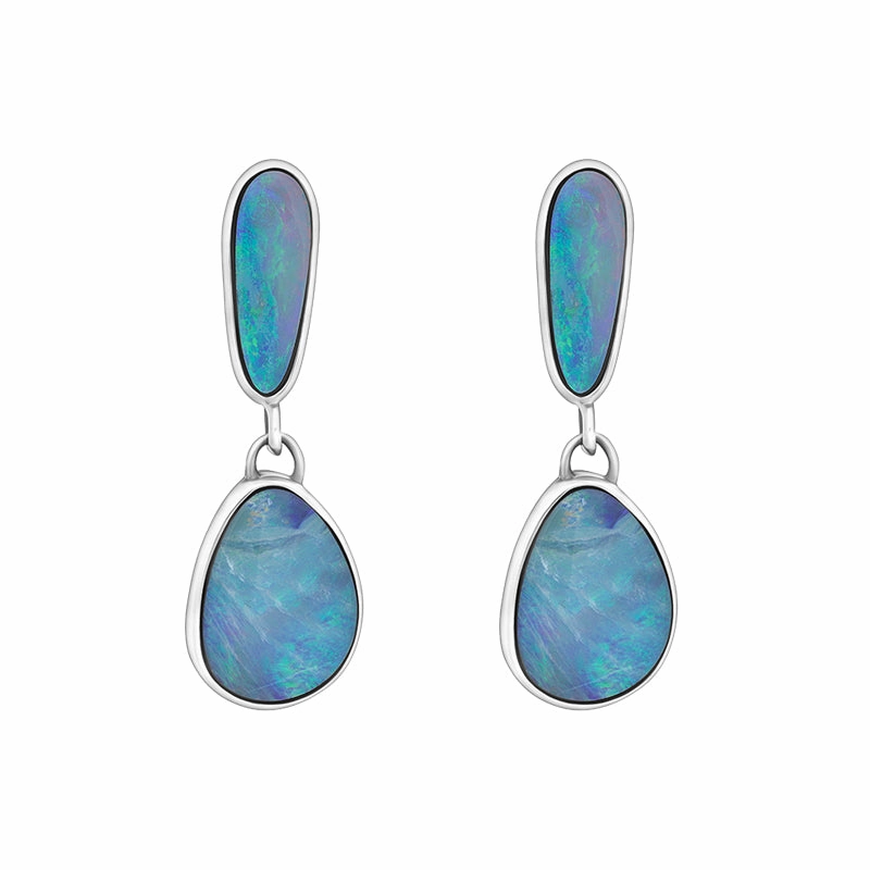 Sterling Silver Abstract Opal Doublet Drop Earrings D