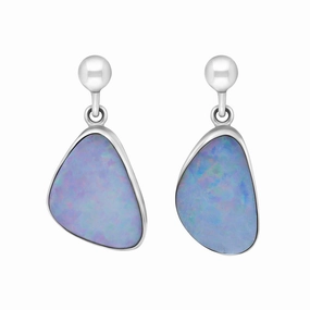 Sterling Silver Abstract Triangle Opal Doublet Drop Earrings D